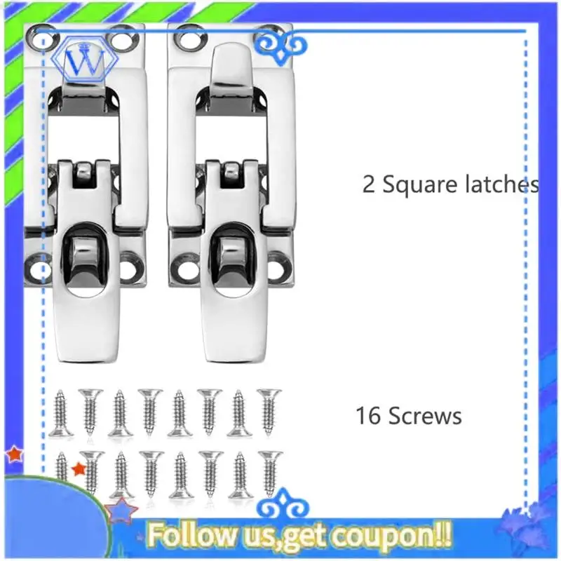 

M46K-Marine Anti-Rattle Square Latches 316 Stainless Steel Silver For Boat Door Hatch