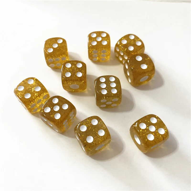 10 Stück hochwertige 16mm transparente abgerundete Gold würfel sechsseitige Stelle d6 Spiele Spiele Würfel Set für Bar Pub Club Party Brettspiel