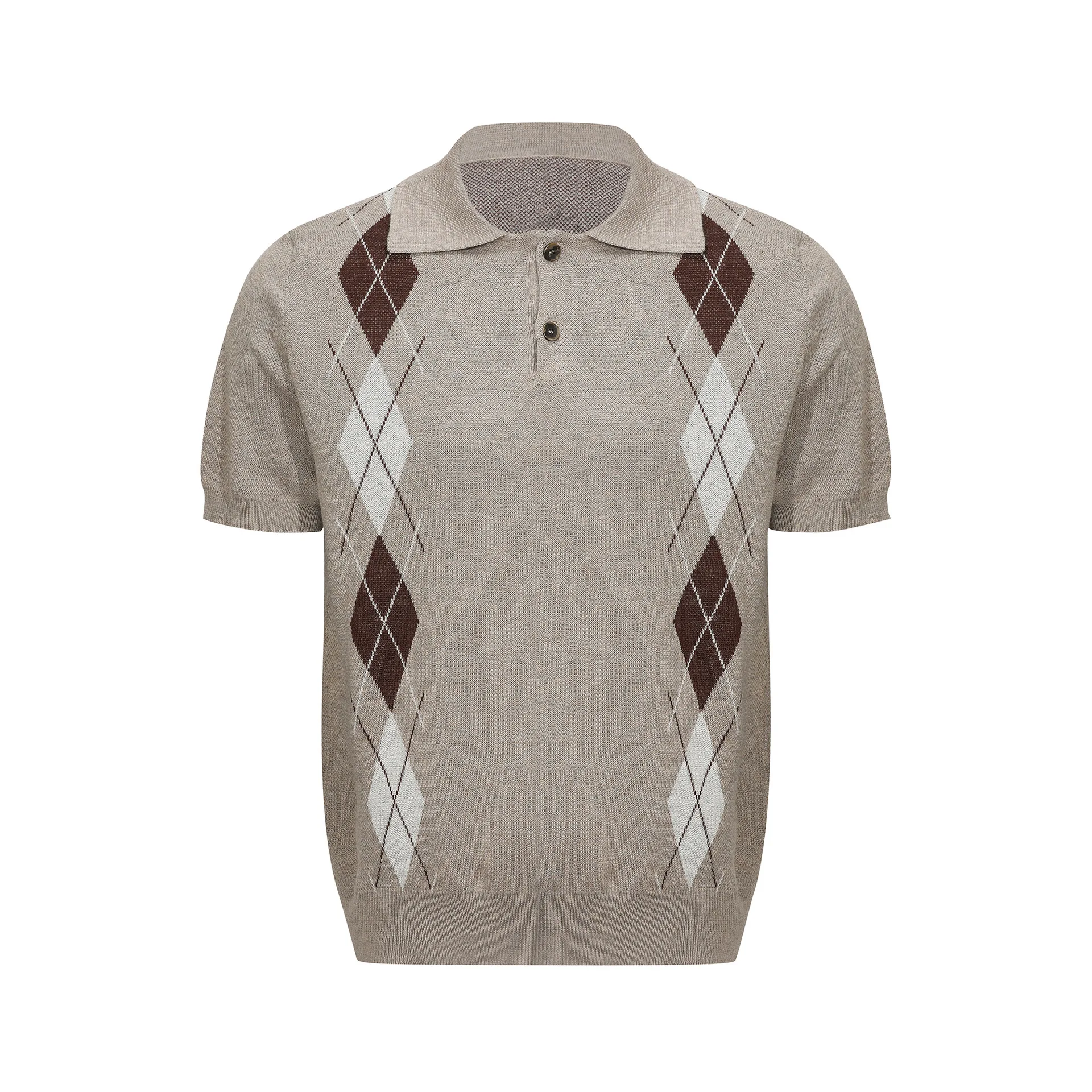 men's polo shirts Knitted Short Sleeves, Algae Jacquard High Intelligence College Style Polo Short Sleeves