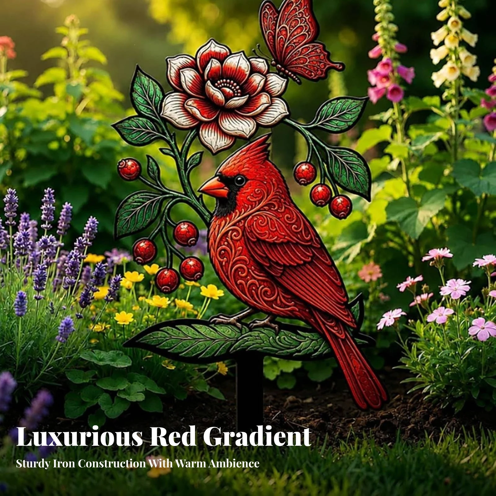 Cardinal Garden Stake Sturdy Cardinal Stake Bird Garden Ornament Outdoor Yard Decoration with Cardinals Red for Gardeners