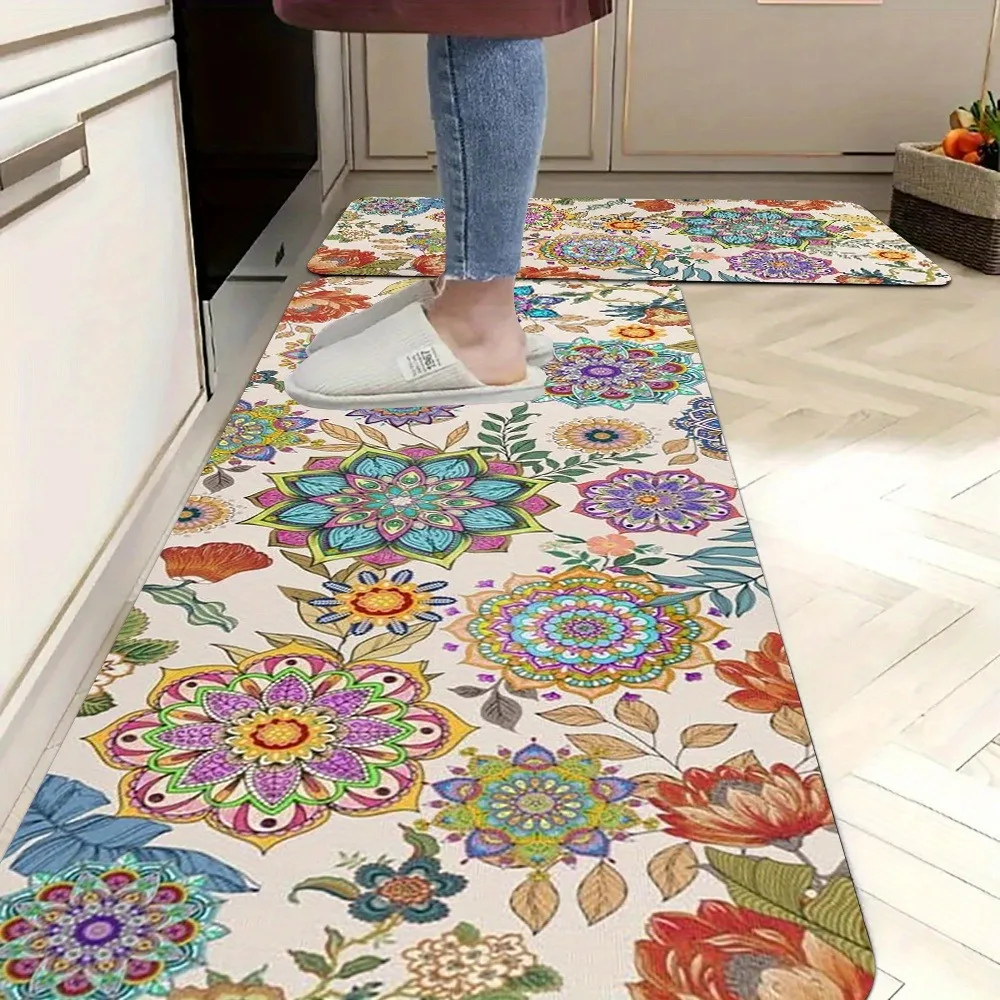 

1PC Bohe Styles pattern Kitchen Rug Non-Slip Door Mat Pop design Bathroom Rug Bath Mat Carpet for Home Sink Laundry Decor