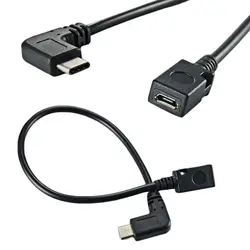 Typ C USB męski na Micro USB 5-pinowy żeński kabel do ładowania danych Adapter 90 stopni prosty 0,3 m