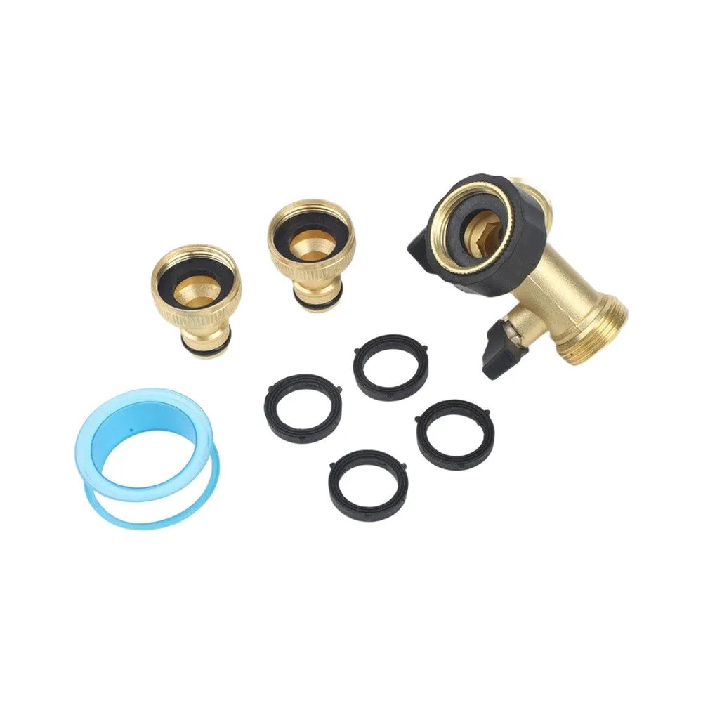 Brass 2-Way Garden Hose Splitter with Dual Valves to Connect Two Hoses from One Spigot for Efficient Outdoor Watering Tasks