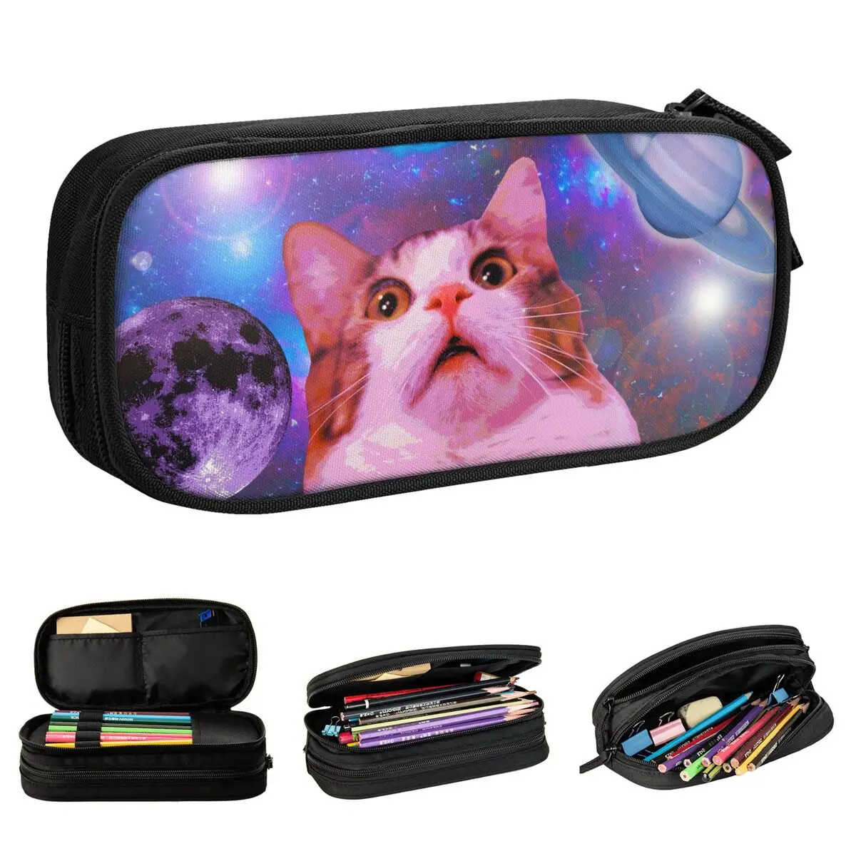 Пенал с забавным котом, забавная галактика, космическая коробка для ручек, сумки для девочек и мальчиков, большая школьная пенал на молнии для студентов