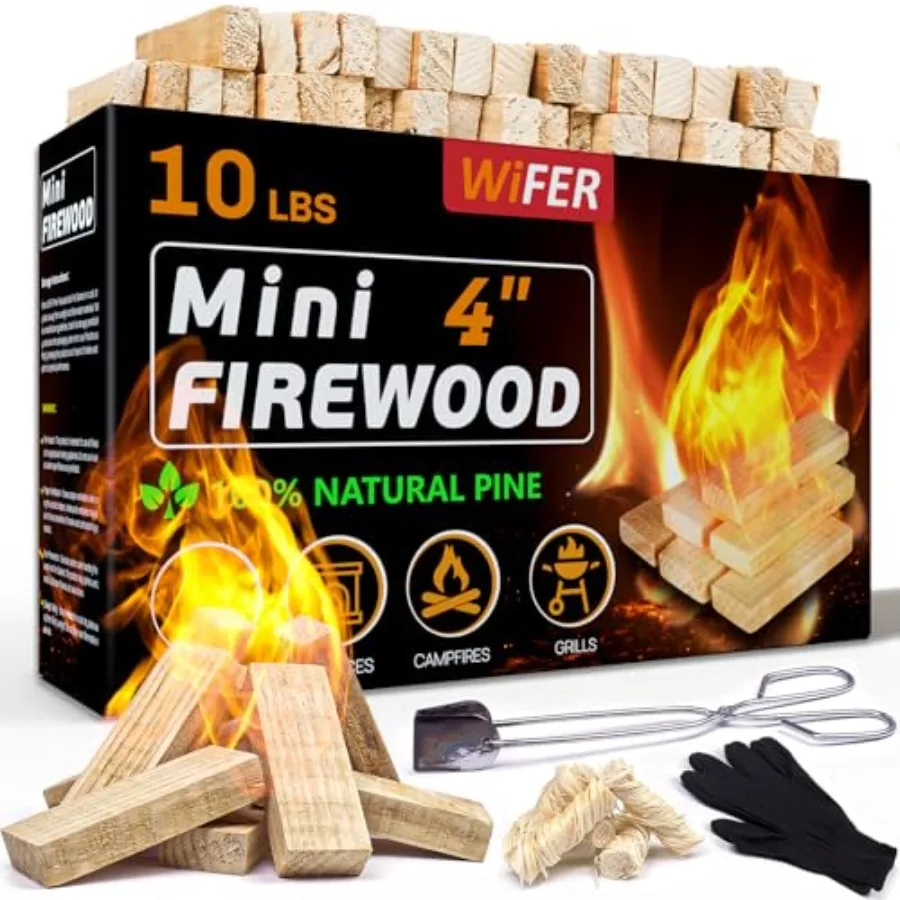 

Мини-дрова Fire Stick с розжигателем и щипцами, 4 дюйма, из сухой сосны, отличные дрова для дровяных печей, настольных очагов, грилей, пицца-печей