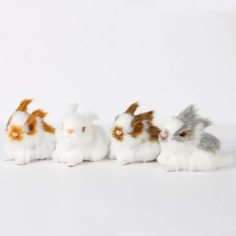 4pcs Realistic Furry Bunny Figurines Miniatures Stuffed Animal Doll Model Simulation Rabbit Plush Toy For Home Decor Ornaments