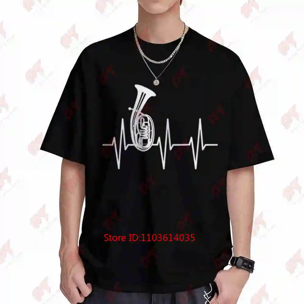 Tenor Horn Heartbeat Music Health Humor EKG Short Sleeve Tee 100% Cotton T-Shirt