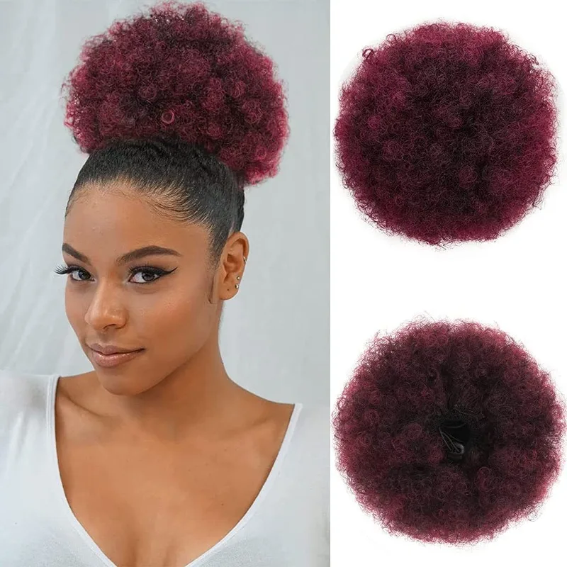 

Kinky Curly Drawstring Ponytail | 8 Inch Afro Hair Bun for Black Women | Synthetic Hairpiece