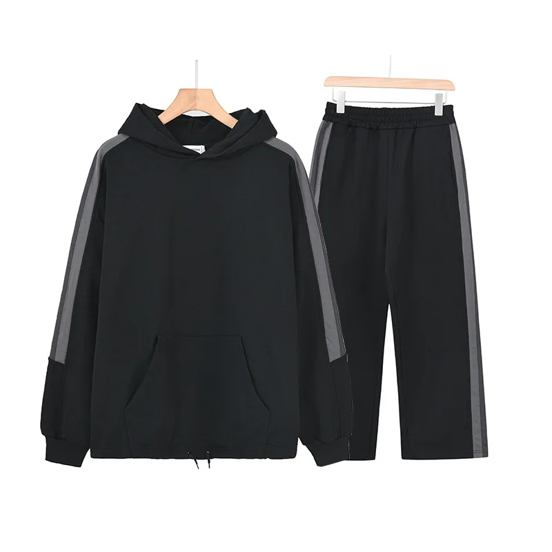 

Trendy American Retro Fce Lined Hoodie Sweatirt Loose oulder Sve Set Heavyweight Casual Streetwear Autumn Winter