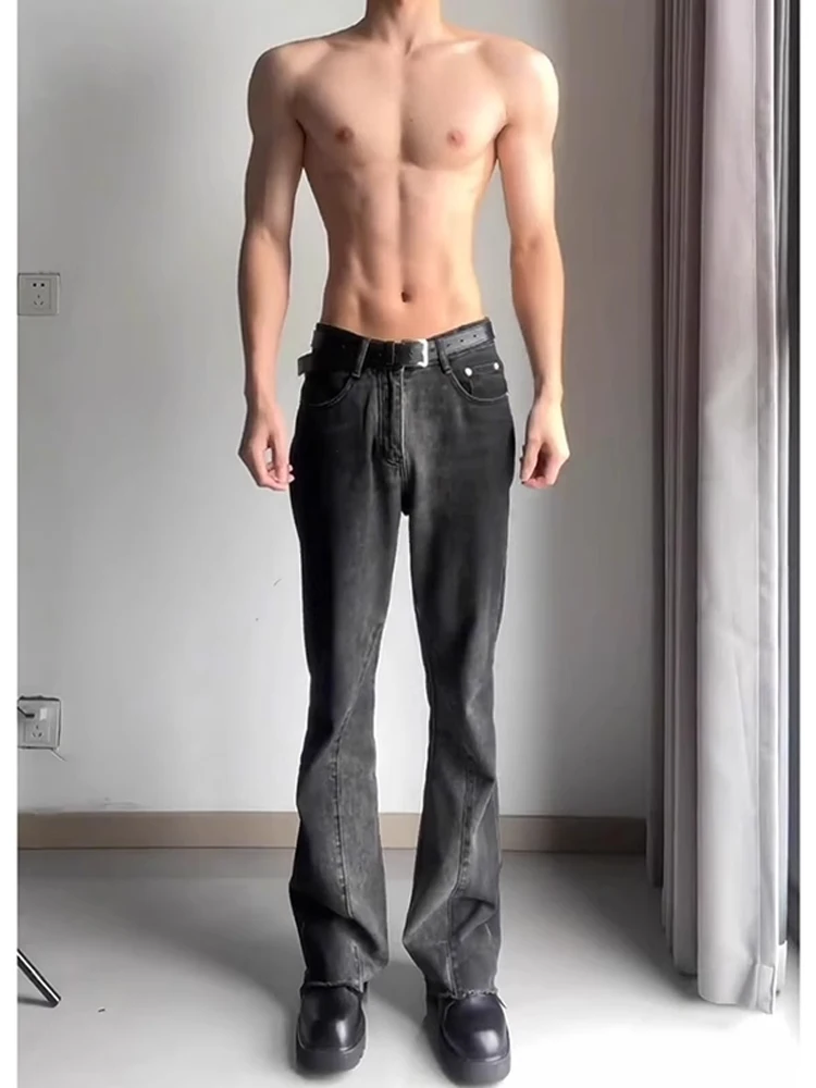 

High Waist Straight Leg Jeans Men's Tall Bootcut Pants Grey Black American Vibe High Street Knife Denim Youth Fashion