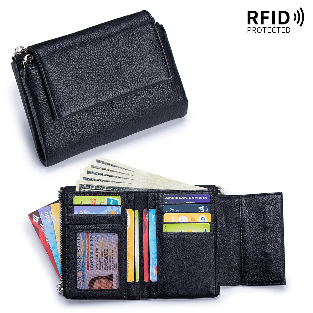 New Soft Leather RFID Short Wallet Fashionable Women's Purseb Textured Clutch Bag Large Capacity Storage Bag Genuine Leather