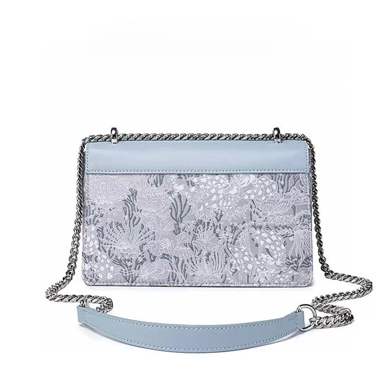Luxury Brand Chinese Style Embroidered Chain Small Square Bag Fashionable Blue and Western-style Personalized Crossbody Bag