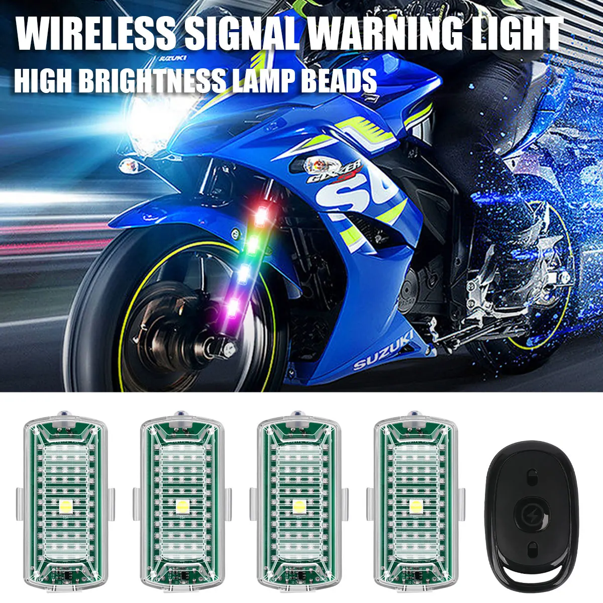 4 IN 1 Motorcycle LED Aircraft Strobe Lights Wireless Signal Warning Light with Remote Control Flashing LED Lamp Universal