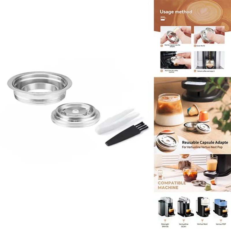 DT16 Reusable Coffee Capsule Adapter for Vertuo Next Machine Stainless Steel Filter Holder 80ML Pods Converter