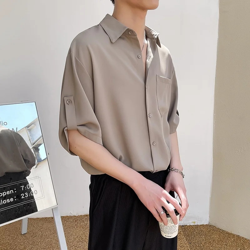 

Ice Silk Men's irt Slim Fit ort Sve Loose Sle Youth Trend Summer Faion Thin Hanging Sensation Cool Haome