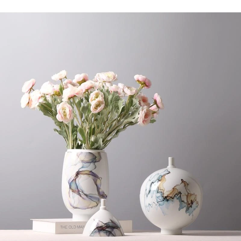 Flowing Clouds Painted Fruit Bowl Ceramic Jar Flower Arrangement Desk Decoration Storage Jars with Lids Candy Pots Tea Caddy