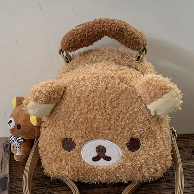 릴라쿠마 인스 스타일 만화 귀여운 플러시 백팩, 여아용 고급스러운 디자인, 넉넉한 수납공간, 편리한 출석 가방