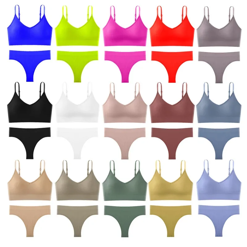 Sexy Bra Set Women Beauty Back Brassiere Low Wasit Thong Lingerie Underwear Kit Push Up Crop Tops Seamless Bras G-String Panties