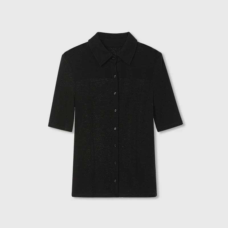 

Ayuko Ultra Fine 00 Merino Wool High End nt Sensation Button down Collar ort Sve Knitted Sweater Women's Faion