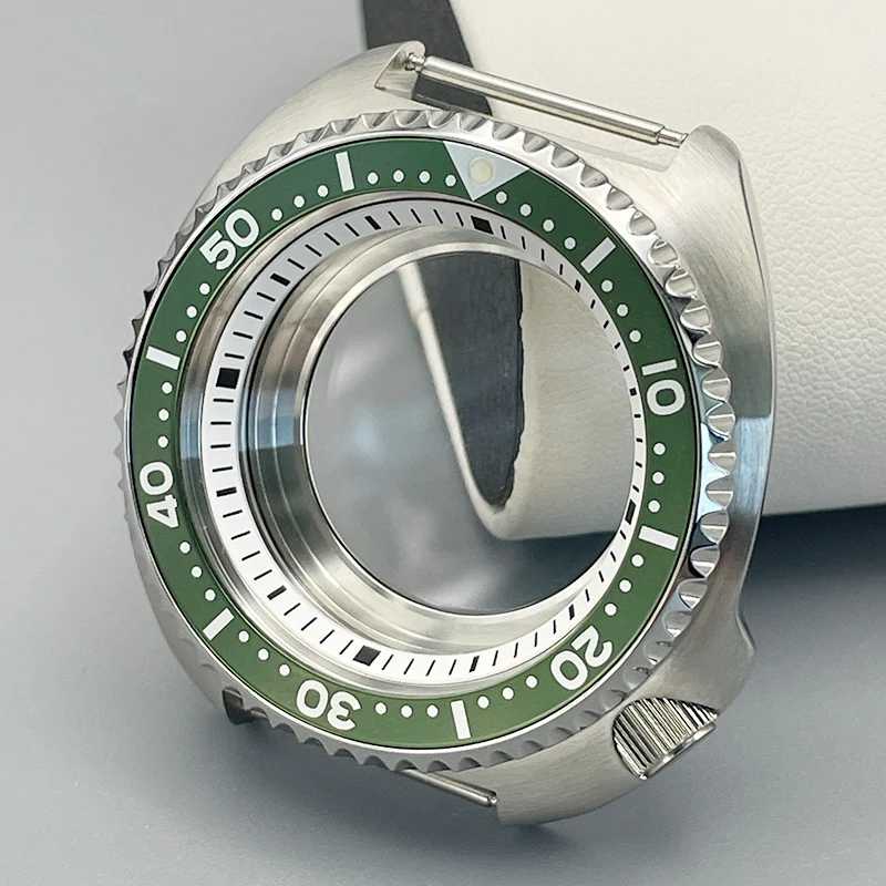 Silver 44mm Turtle Abalone Watch Case Waterproof NH35 Case 4.1 Crown Sapphire Glass Fits NH35 NH36 7S26 4R Movement 28.5mm Dial