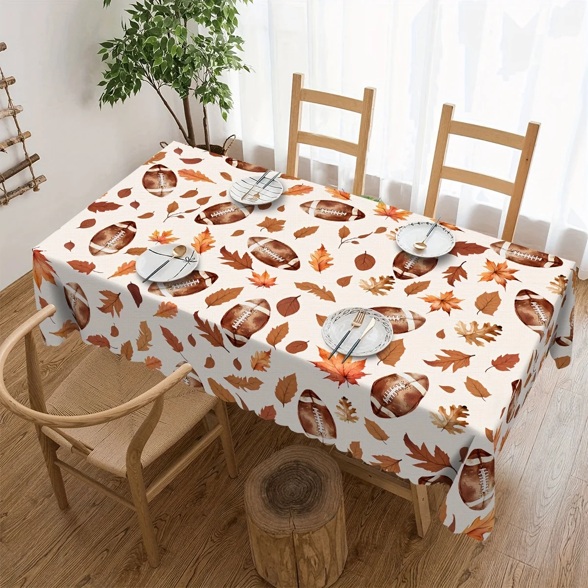 One autumn tablecloth, football and maple leaf decorated tablecloth, Thanksgiving tableclothzyc