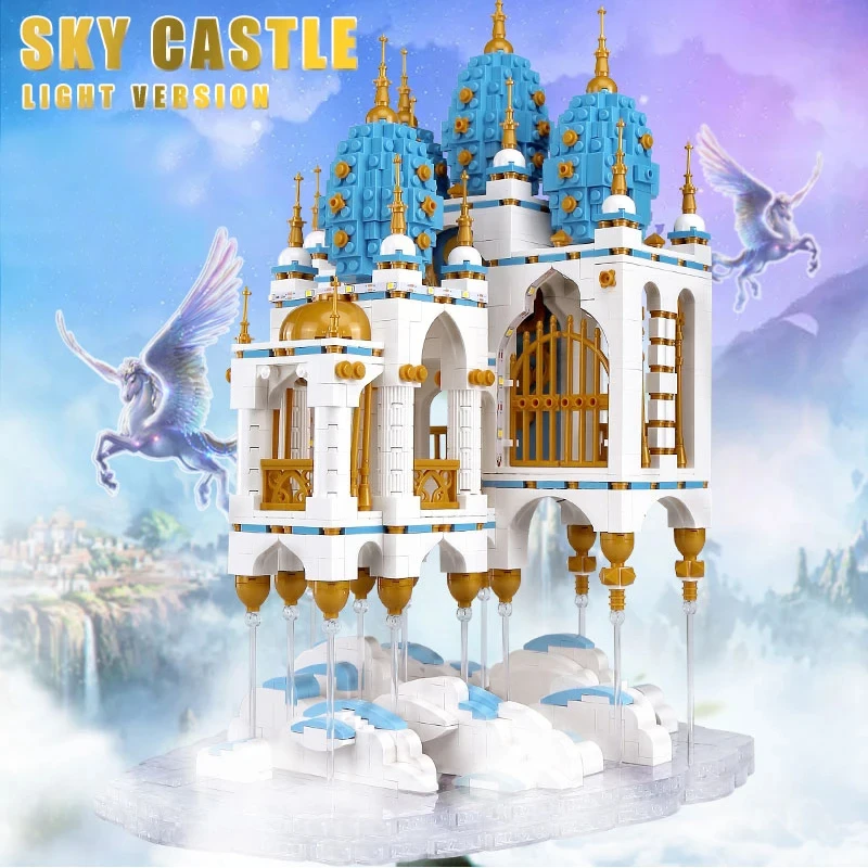 Sky Castle Building Blocks Toys Cartoon Anime Princess Castle Model Sky Villa Castle With Lights City View Building Bricks Toys