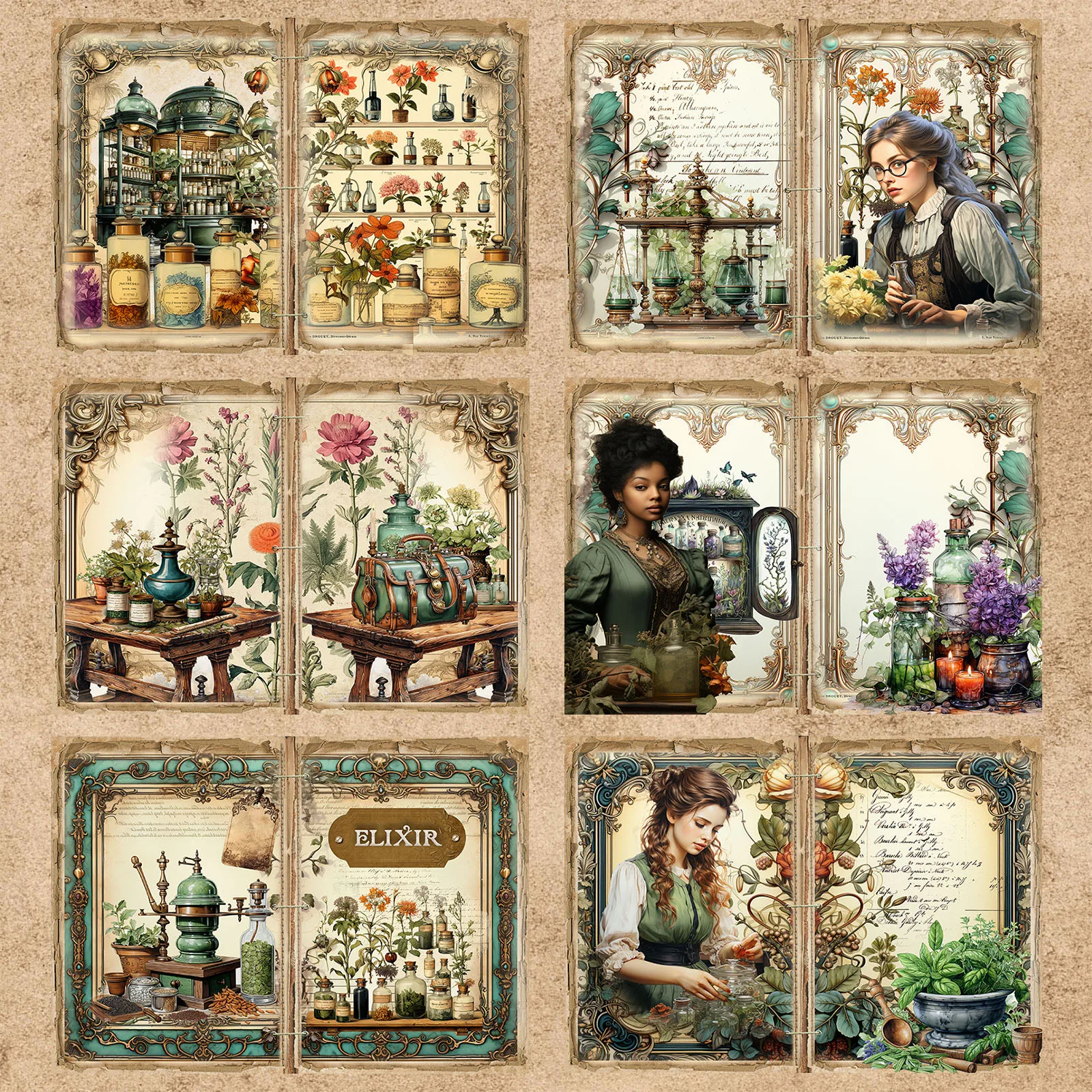 10 Sheets A5 Size Potion Girl Glass Jar Flowers Background Vintage Grunge Journal Planning Scrapbooking