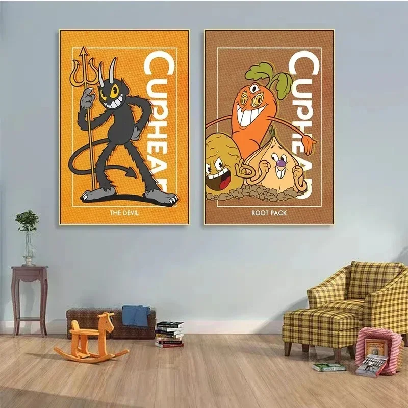 Popular Games Double Collaboration Cuphead Boss Posters and Prints Modern Home Canvas Paintings Murals Boy Room Decoration