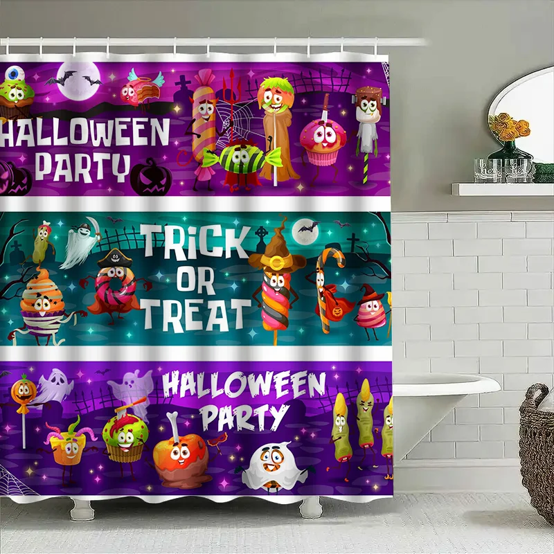 

Tuniu Хэллоуин занавеска для душа жуткие украшения забавные призраки летучие мыши оранжевый фиолетовый детский декор для спальни-подростков