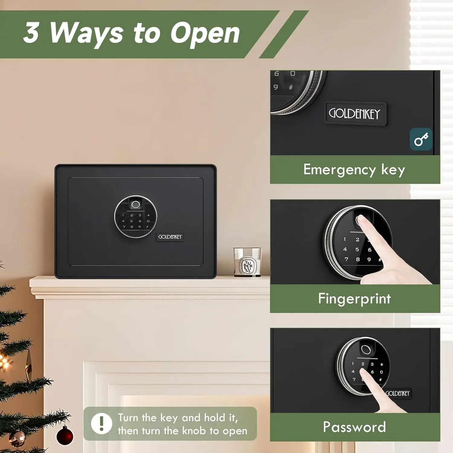 Luxury Home Safe with Fingerprint&Keypad Lock for Documents, Safe Box with Soft Velvet Lining, Removable Shelf, High Security fo