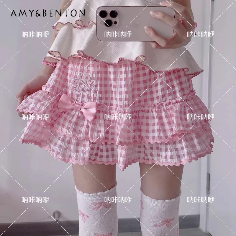 

Японский дизайн, милые и красивые женские короткие юбки, весна-лето 2026, новая коллекция, субкультурный стиль, кавайные, омолаживающие, в клетку, для девушек