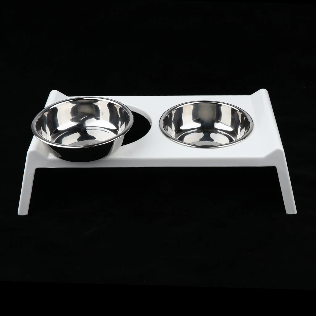 Stainless Steel 2 Dog Cat Pet Feeder with Acrylic Stand Food Water Bowls Dish