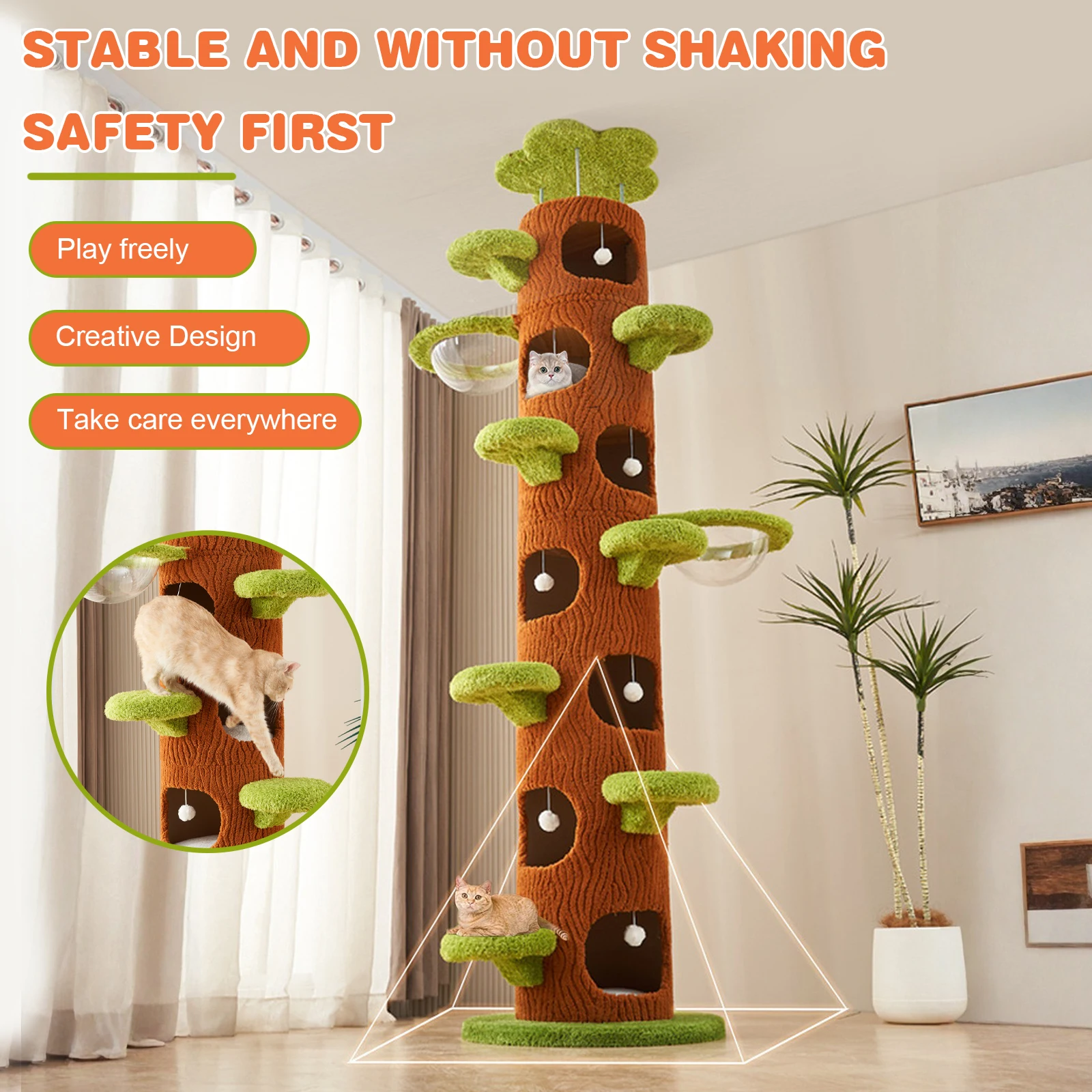 Forest Style Super Large Cat Tree With Scratching Post Multi-level Cat Climbing Frame Tower For Adult Indoor Cats Large Cat Bree