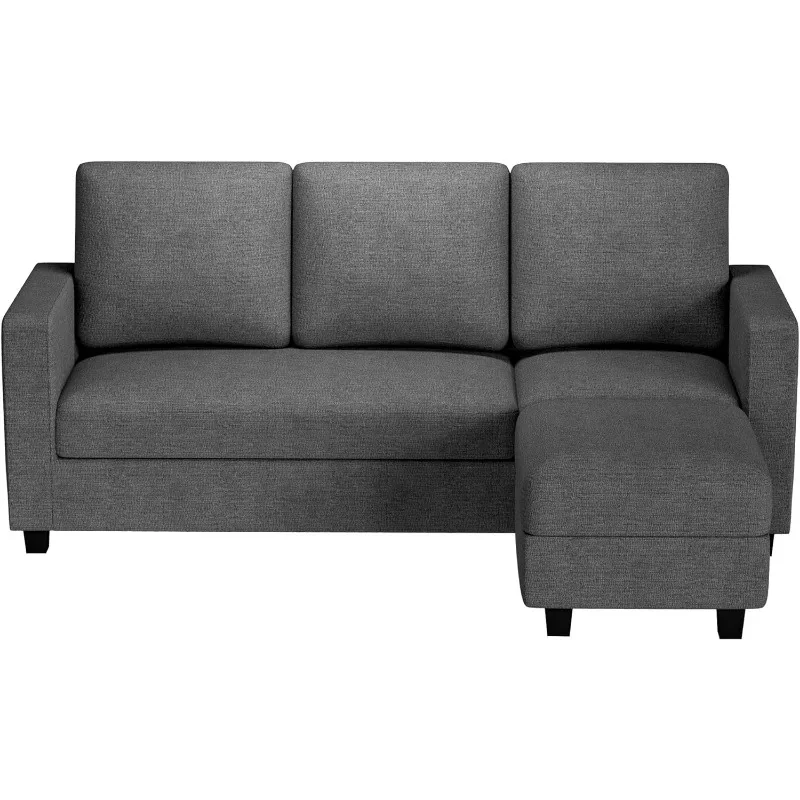 Convertible Sectional Sofa Couch, Fabric L-Shaped Sofa with 3 Seats, Removable Ottoman, Small Sofa for Small Apartments