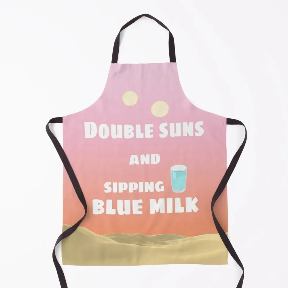 

Double Suns and Sipping Blue Milk Apron Kitchen Women For Man Utensils For Kitchen cookings for women Apron