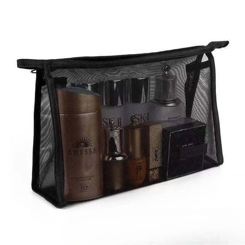 Travel Essential Cosmetic Bag Women's Portable New Pencil Bag Wind Mesh Liner Bag Cosmetics Toiletries Storage Package Durable