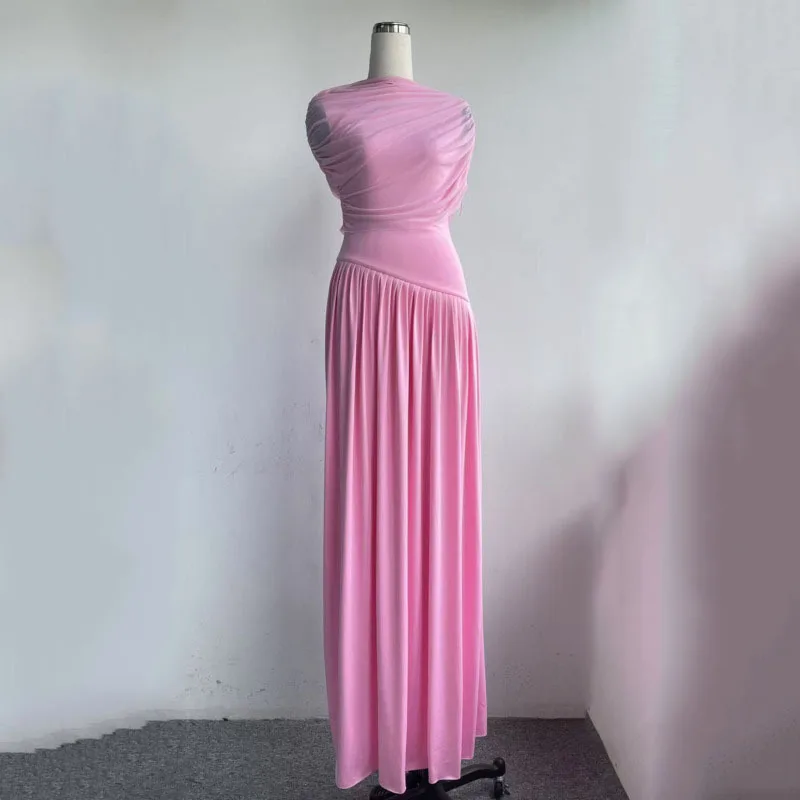 HKSH صيف خريف جديد إمرأة متخصص تصميم أنيق فستان منعش عصري الخصر مقصوص التخسيس مطوي تقسم فساتين شبكية HK9451