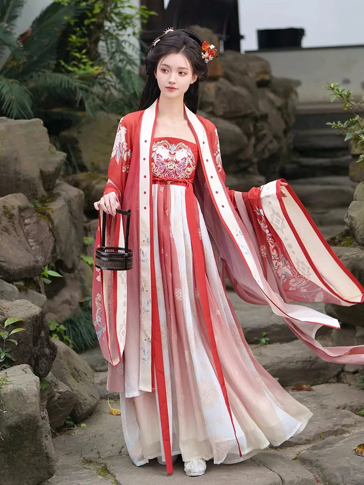 

Женская одежда ServedRu Hanfu Hanbok, куртка с цветочным принтом в стиле Тан, облегающая юбка, летние повседневные женские модели красного и синего цветов