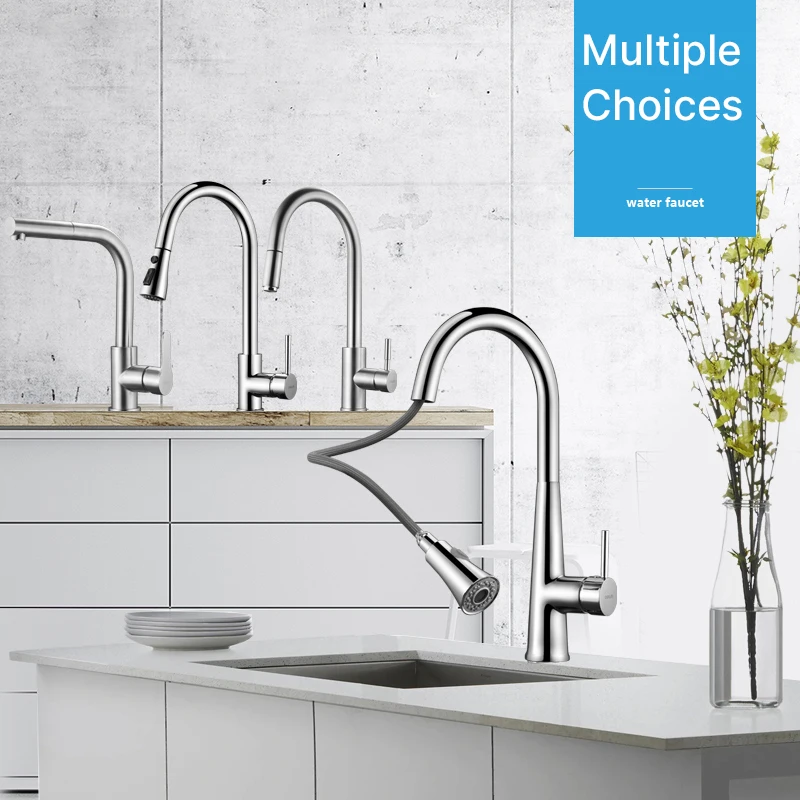 Hot Selling Multi-functional Deck-mounted Tap Stainless Steel Rotatable pull out Kitchen Faucet