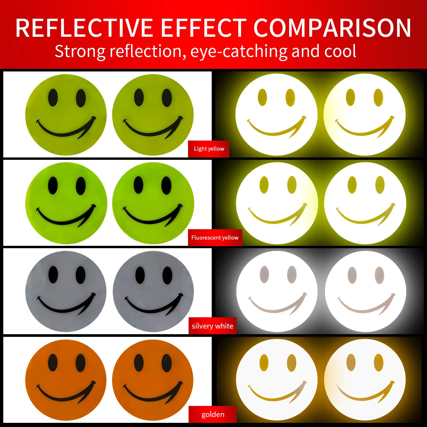 Big Smile Reflective Sticker Bag Backpack Sticker Smile Face Sticker Motorbike Bicycle Decoration Decal Fluorescent Yellow Green