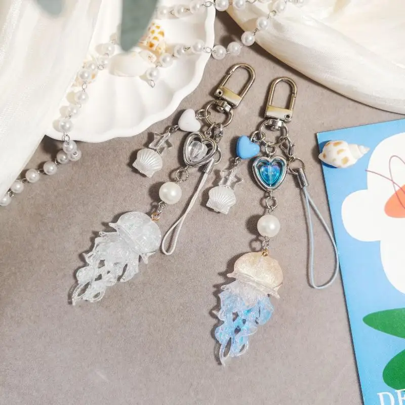 Stylish Ocean Jellyfish Pendant Keychain Solid Metal Bag Phone Charm for Travel Luggage Decor