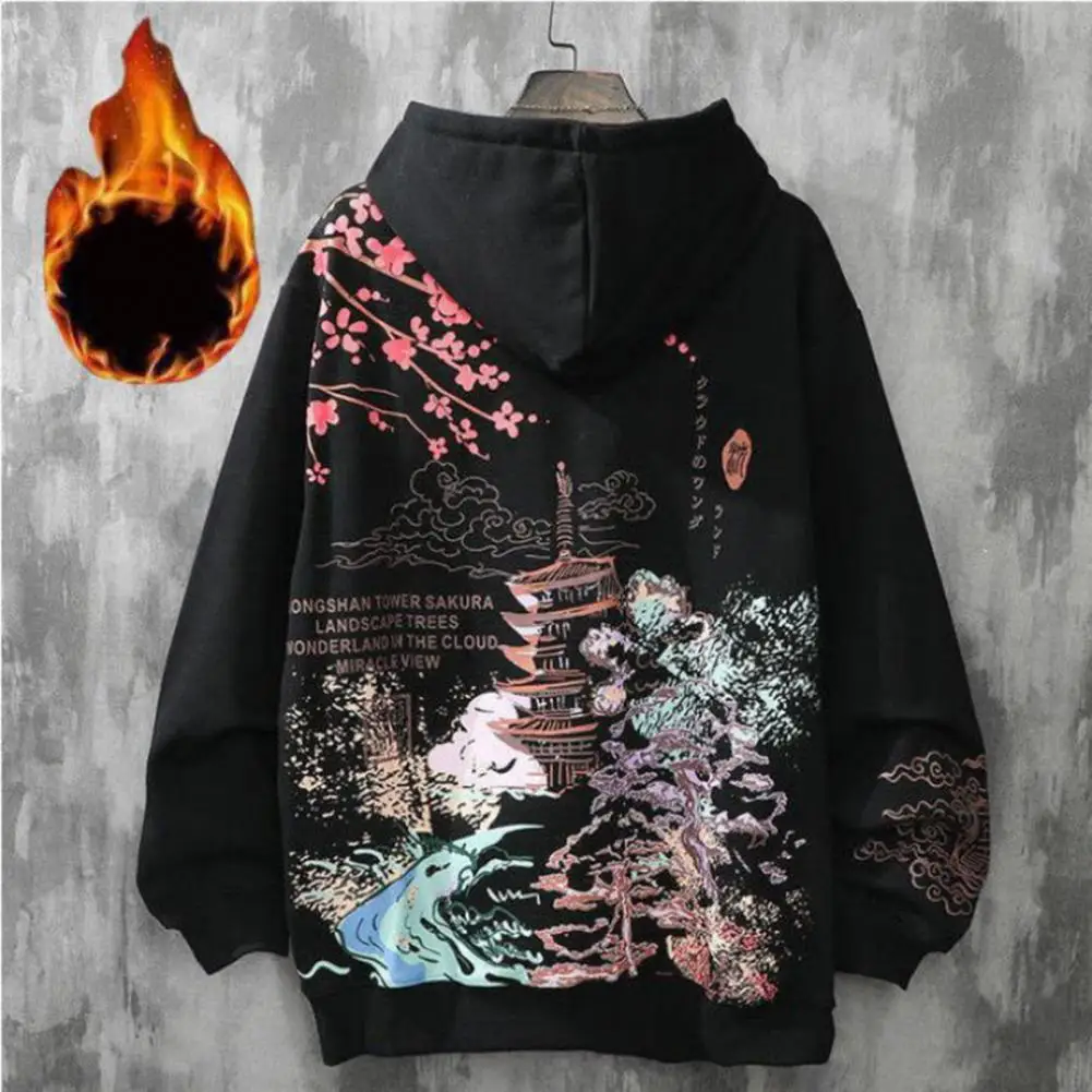 Breathable Polyester Fabric Hoodie Trendy Men's Hoodie Plus Velvet Loose Fit Minimalistic All-match Pocket Design for Spring