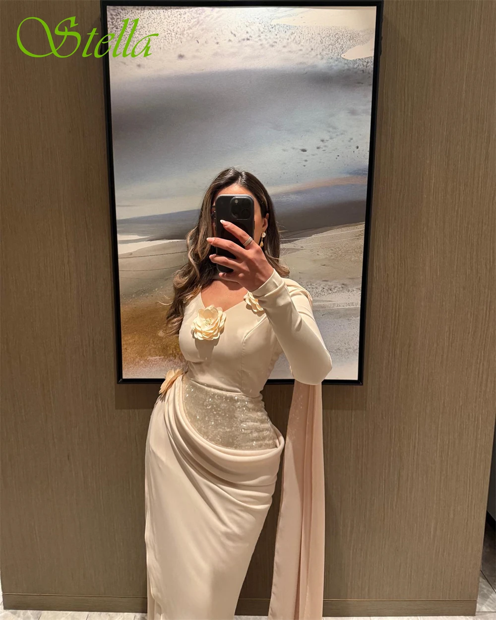 Customized Exquisite Cap Sleeve Long Sleeves Evening Dress High Quality Flowers Prom Dresses Temperament Ribbons Party Gowns