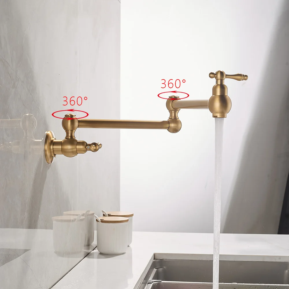 Luxury Solid Copper Kitchen Sink Facuets Single Cold Folding 360° Rotation Kitchen Faucet Wall-mounted Universal Wash Water Tap