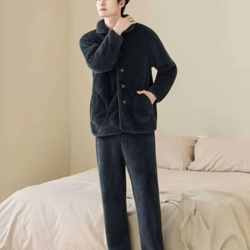 المرجان بيجامة من الصوف الخريف والشتاء مجموعات الأزواج والرجال يمكن الخروج مع الصوف سميكة فضفاضة كبيرة الحجم مجموعة ملابس تنحيف جديدة #5