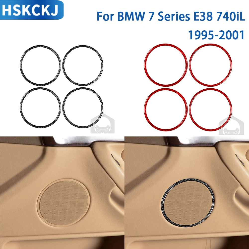 For BMW 7 Series E38 740iL 1995-2001 Accessories Carbon Fiber Car Interior Door Speaker Rings Trim Sticker Decoration