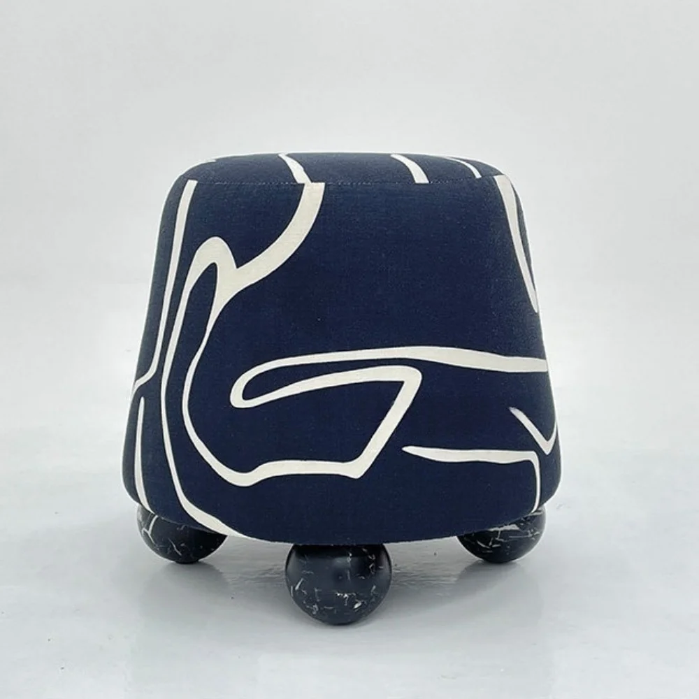 %J Modern Fabric Fancy Striped Graffiti Stool with Marble Ball Legs for Entryway Shoe Changing,  & Bedroom Dressing Chair