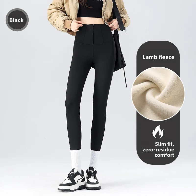 

Женские брюки из кожи на молнии и пуговицах, новая зимняя верхняя одежда, базовый слой на подкладке, брюки для йоги, длинные брюки с высокой талией
