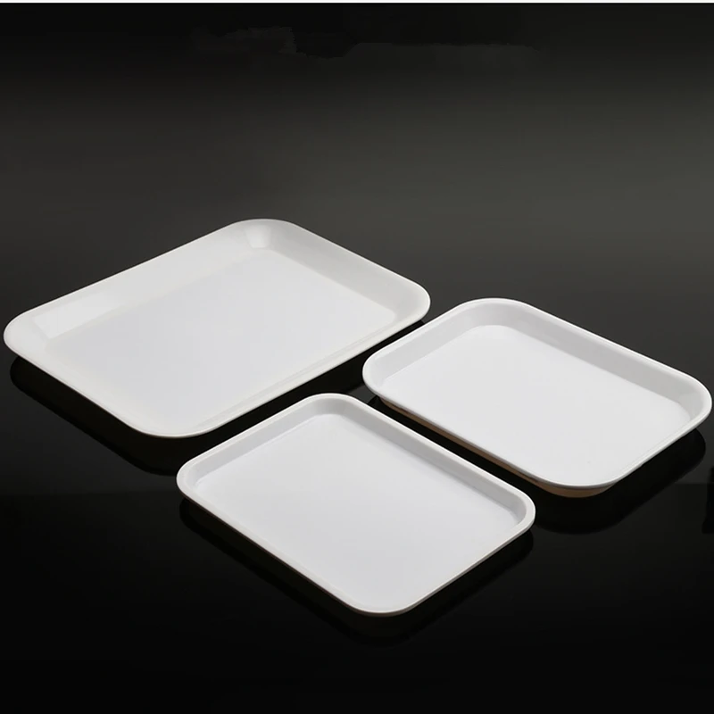 3 Styles White Melamine Trays Rectangle Dish Plate Western Dinner Kitchen Food Storage Trays Snacks Bread Cake Hotel Home