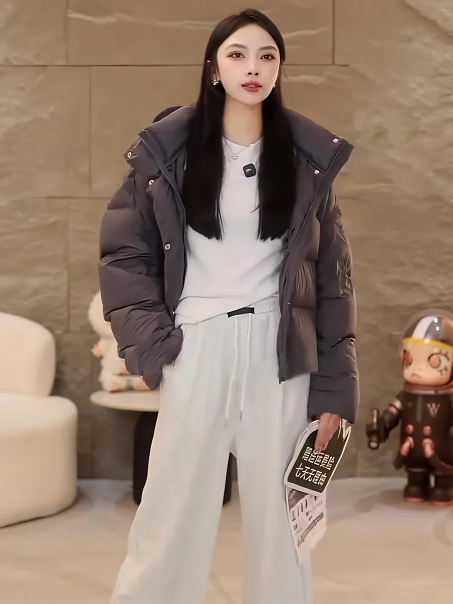 

Women's ort Puffer Jaet Thiened White Du down Casual Sle Warm Winter Outerwear Bread Sle Coat Detachable Hood